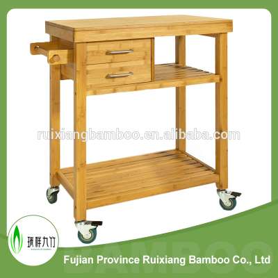 Eco- friendly bamboo kitchen trolley with 2 drawers 4 wheels