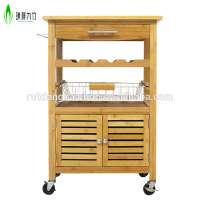 Home furniture bambo storage kitchen trolley with wheels/basket