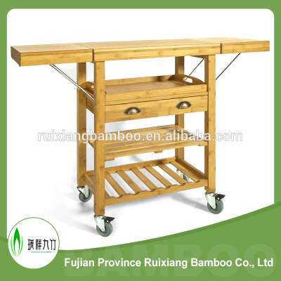 Outdoor folding bamboo wooden kitchen trolley with 2 drawers